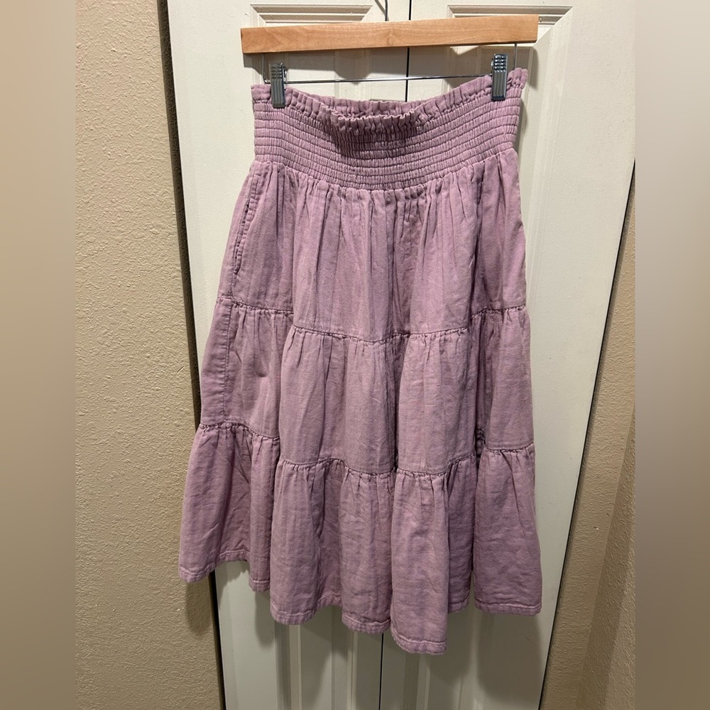 Kate Quine Organic Cotton Gauze  Tiered Mauve  Skirt Knee Length, Small